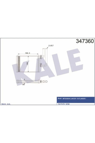 Kale 347360 OTO Radyatör  Kalorifer Radyatörü Lancer 1.3 Â€“ 1.6 03- Outlander 03- Mr568599 ürün görseli 1