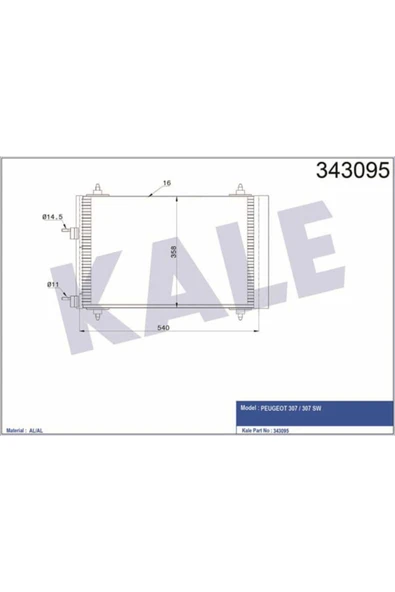 Kale 343095 OTO Radyatör  Klima Radyatörü 307 00- ürün görseli 1