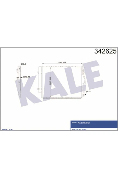 Kale 342625 OTO Radyatör  Klima Radyatörü Sorento I Al-Al ürün görseli 1
