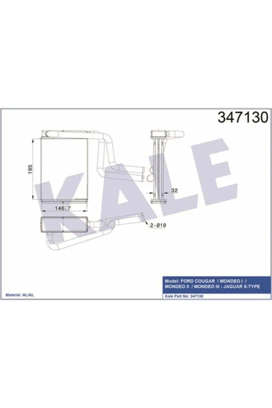 Kale 347130 OTO Radyatör  Kalorifer Radyatörü Mondeo 92-06 Cougar 98- / X-Type 01- Brazıng ürün görseli 1