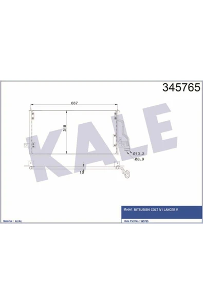 Kale 345765 OTO Radyatör  Klima Radyatörü Colt 91- Lancer 91- / Persona 93- 330X305X25 ürün görseli 1