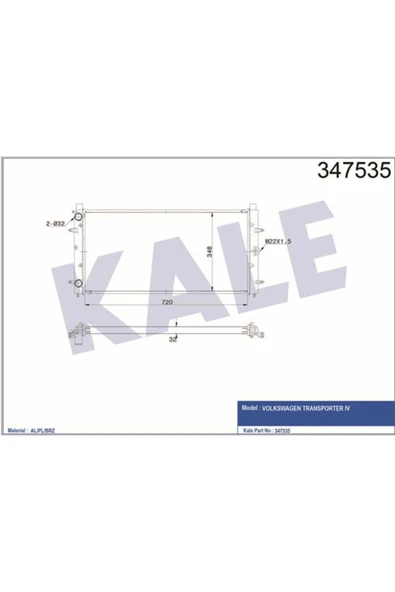 Kale 347535 OTO Radyatör  Radyatör Transporter T4 2.4 2.5 TDI Ac - Klimasız - Mek - Otom 720X341X34 ürün görseli 1