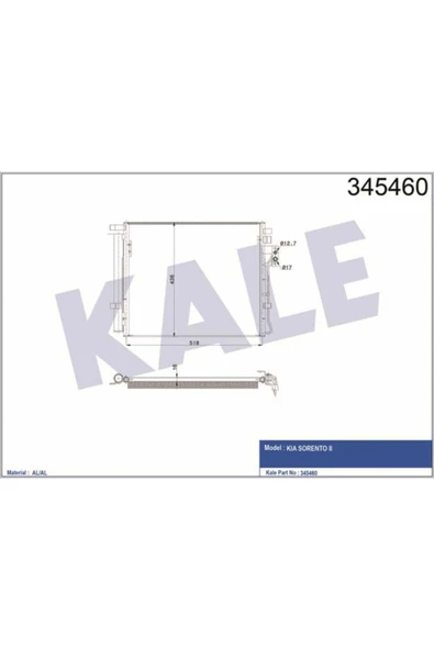 Kale 345460 OTO Radyatör  Radyatör Klima Sorento 2.2 CRDI 10- Kurutucu Ile 97606-2P000 ürün görseli 1