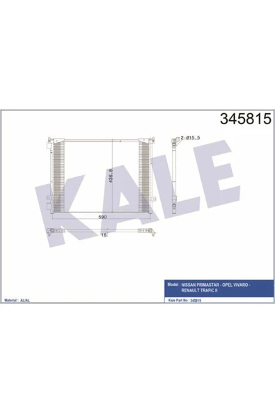 Kale 345815  Klima Radyatörü Trafic II 06-2.0 16V 2.0DCI 90 115 Hp 2.5DCI 115 145Hp F4R.8.20 573X442.3X16 ürün görseli 1