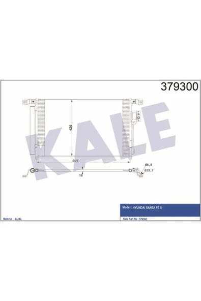 Kale 379300 OTO Radyatör  Klima Radyatörü Santafe 2.7 2.2 CRDI 06- Al Al 693X479X16 ürün görseli 1