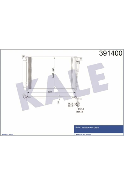 Kale 391400 OTO Radyatör  Klima Radyatörü Accent Accent III Era 06- Al Al 580X350X18 ürün görseli 1