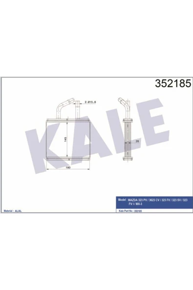 Kale 352185  KALORİFER MAZDA 323 PV / 3623 CV / 323 FV / 323 SV / ürün görseli 1