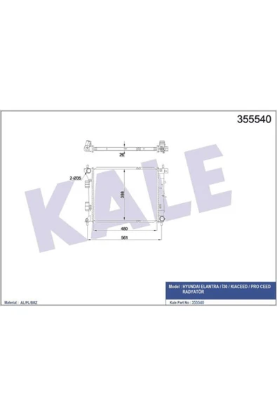 Kale 355540 OTO Radyatör  Radyatör Brazıng Hyundai Elantra-İ30-Kıa Ceed-Pro Ceed Radyatör ürün görseli 1