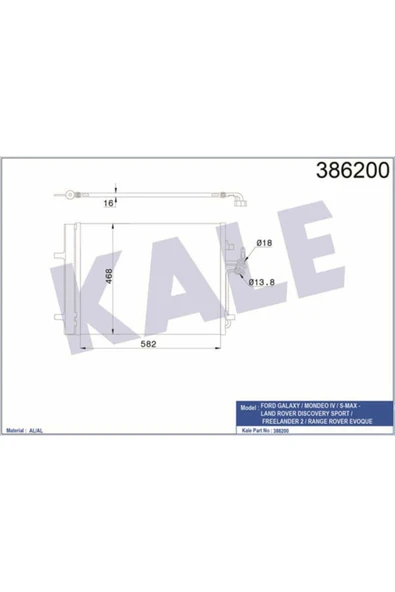 Kale 386200  Klima Radyatörü SMax 06- Mondeo IV 07- Galaxy III 06- S60 10- S80 06- V70 06- 602X468X16 ürün görseli 1