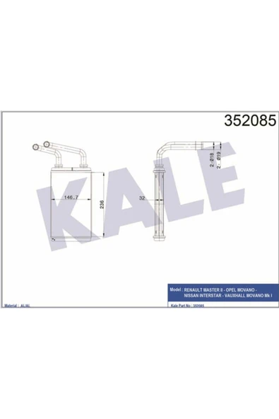Kale 352085  KALORİFER MASTER II MOVANO INTERSTAR 1.9 2.2 DTI 98- ürün görseli 1