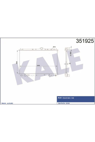 Kale 351925 OTO Radyatör  Radyatör Volvo S40 / V40 I 1.6-1.8 16V 99- ürün görseli 1