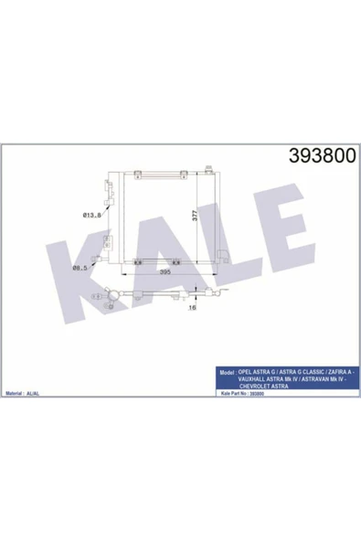 Kale 393800 OTO Radyatör  Klima Radyatörü Astra G 98- 1.7 Td 2.0 Td 2.2 Td Zafira A 99- 425X400X18 ürün görseli 1