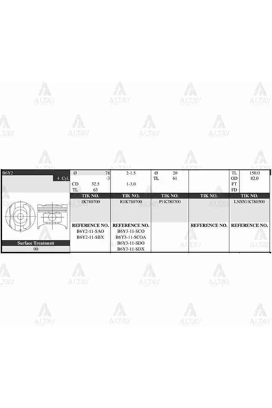 Tik 1T810300 -std Piston Takım Corolla 1.6l Karbüratörlü 92-97 81.00mm 4af Std ürün görseli 1