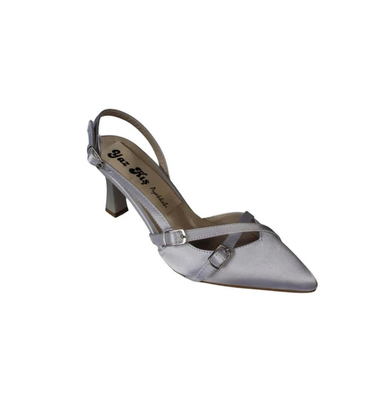 YAZKIŞ Kadın Gümüş Saten Bordo Rugan Üstü Toklaı Burnu Sivri 7cm İnce Topuklu  Stiletto Ayakkabı ürün görseli 1