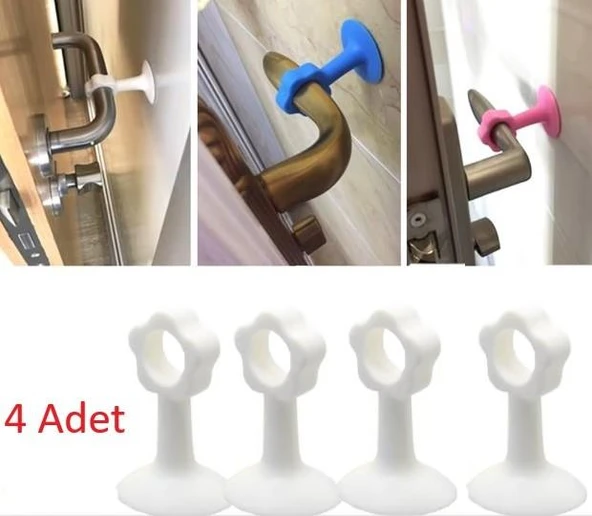 CM-072 Vantuzlu Geçmeli Kapı Kolu Stoper 4lü Set Beyaz ürün görseli 1