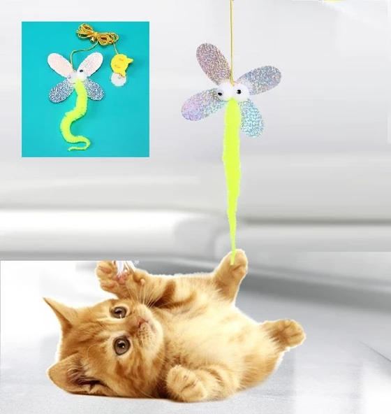Kelebek Model Elastik Kendinden Yapışkanlı Kedi Oyun Oltası ürün görseli 1