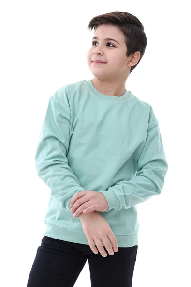 Basic Bisiklet Yaka Şardonlu Çocuk Sweatshirt 3-10 Yaş Krem - Resim 2