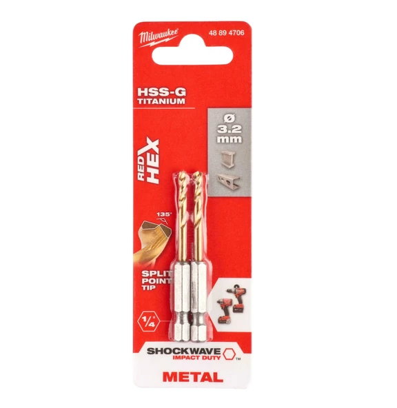 Milwaukee Metal Matkap Ucu Hex Girişli 2'Lİ 3.2 x 66.5MM 48894706 ürün görseli 1
