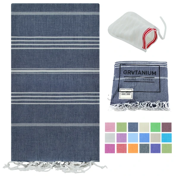 GRVTANIUM Kot Mavi %100 Pamuk 180x100cm Püsküllü Banyo,Plaj,Hamam Havlusu Kese Hediyeli M2 ürün görseli 1