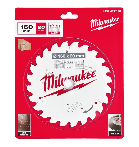 Milwaukee Sürtünme Önleyici Daire Testere Csb Pw 160x20x2-2MM 24 Diş  4932471290 ürün görseli 1