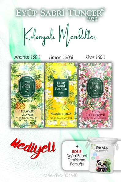 Kiraz, Ananas, Limon 150'li Kolonyalı Mendil ve ROSIE ürün görseli 1