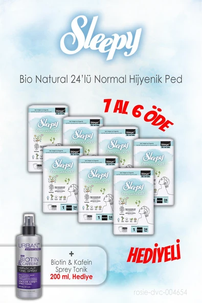 Sleepy Bio Natural 24'lü Hijyenik Ped Normal 7 AL 6 ÖDE ve 200 ML Tonik Hediye ürün görseli 1