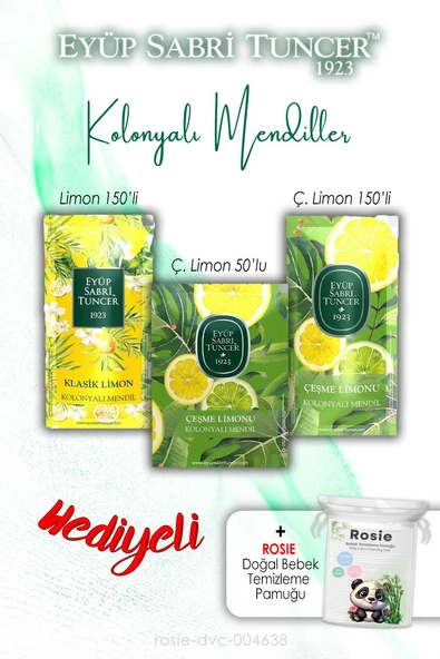 3'lü Limon Aromalı 150li ve 50'li Kolonyalı Mendil ve ROSIE ürün görseli 1