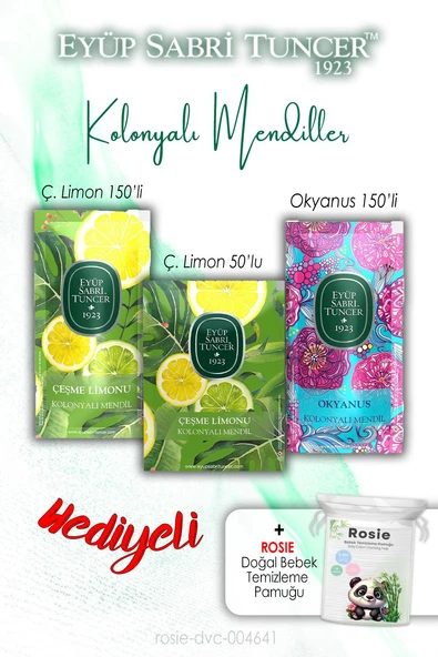 Okyanus 150'li, Çeşme Limon 150 ve 50'li Kolonyalı Mendil ve ROSIE ürün görseli 1