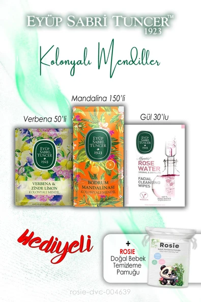 30'lu Gül, Verbena 50'li, Mandalina 150'li Kolonyalı Mendil ve ROSIE ürün görseli 1