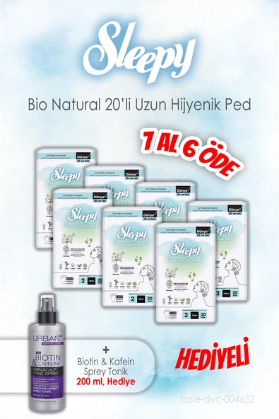 Sleepy Bio Natural 20'li Hijyenik Ped Uzun 7 AL 6 ÖDE ve 200 ML Tonik Hediye ürün görseli 1