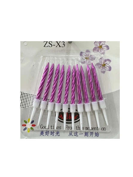 Burgulu Doğum Günü Parti Süs Pasta Mumu - Pembe - 8 Cm. - 10 Adetlik Paket ürün görseli 1