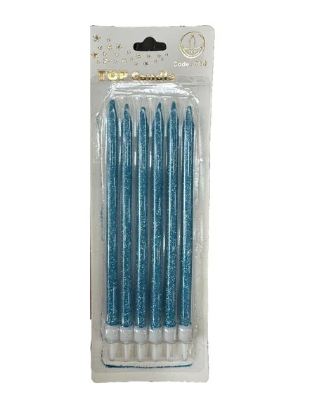 Simli Doğum Günü Parti Süs Pasta Mumu - Mavi - 15 Cm. - 6 Adetlik Paket ürün görseli 1