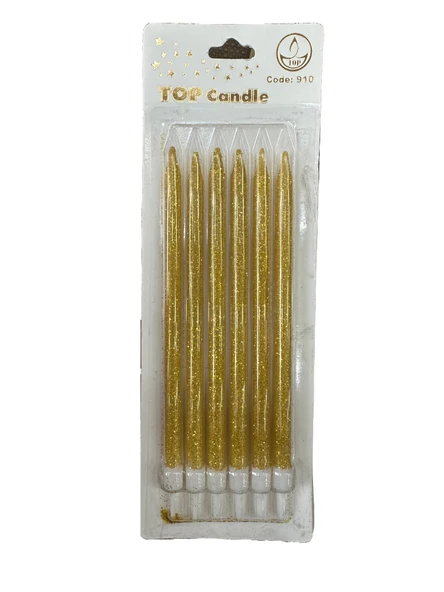 Simli Doğum Günü Parti Süs Pasta Mumu - Sarı - 15 Cm. - 6 Adetlik Paket ürün görseli 1
