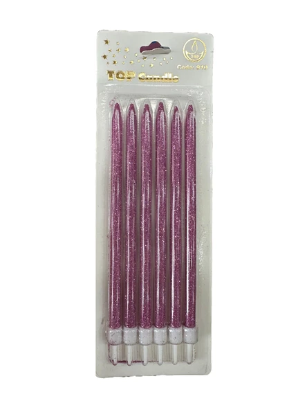 Simli Doğum Günü Parti Süs Pasta Mumu - Pembe - 15 Cm. - 6 Adetlik Paket ürün görseli 1