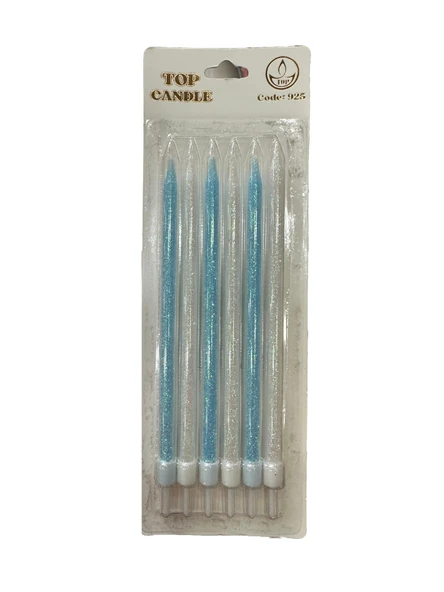 Simli Doğum Günü Parti Süs Pasta Mumu - Mavi / Beyaz- 15 Cm. - 6 Adetlik Paket ürün görseli 1