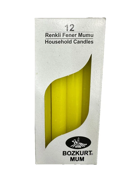 Bozkurt Konik Şamdan Mum Fener Mumu - Sarı - 14 Cm. - 12 Adetlik Paket ürün görseli 1