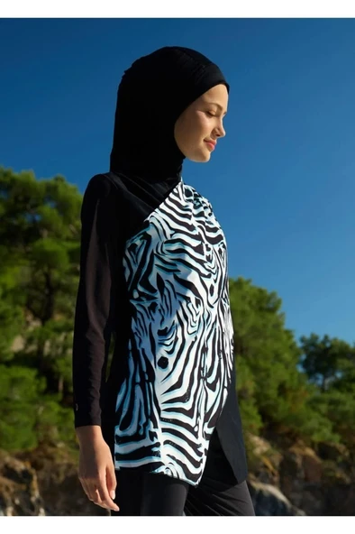 Mayovera Zebra Tek Mayo Üst Tasarım Tesettür Mayo - Resim 5
