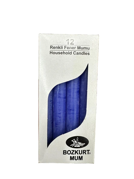 Bozkurt Konik Şamdan Mum Fener Mumu - Mavi - 14 Cm. - 12 Adetlik Paket ürün görseli 1