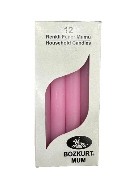 Bozkurt Konik Şamdan Mum Fener Mumu - Pembe - 14 Cm. - 12 Adetlik Paket ürün görseli 1