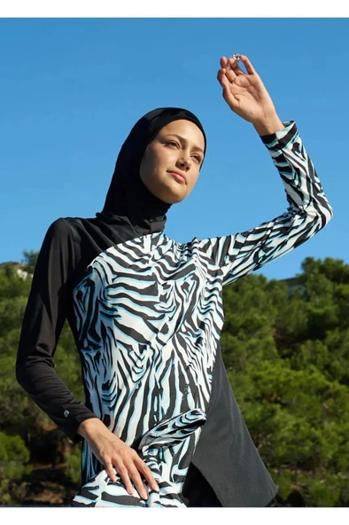 Mayovera Zebra Tek Mayo Üst Tasarım Tesettür Mayo - Resim 2