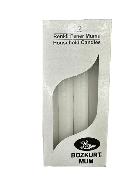 Bozkurt Konik Şamdan Mum Fener Mumu - Beyaz - 14 Cm. - 12 Adetlik Paket ürün görseli 1