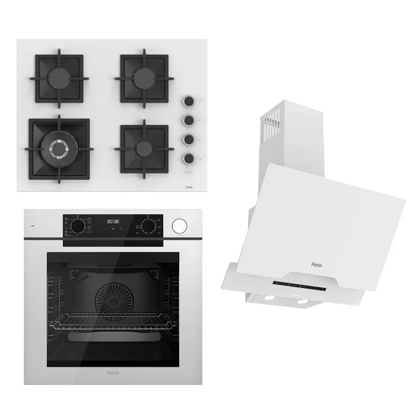 Ferre STEAMART-FRYART-SILENTART Serisi Beyaz Set (SC406-WFA + QEP64CB +D064-SA ) - Döküm Izgara / 65 cm Ocak ürün görseli 1
