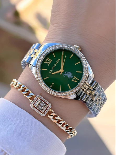 U.s.Polo Assn Çelik Kordon 2 Yıl Garantili 3 Atm Suya Dayanıklı Kadın Kol Saati+Bileklik UA.2085.M07 ürün görseli 1