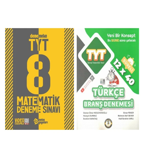 Metin TYT Matematik 8 Deneme ve Süre Türkçe 12 x 40 Branş Denemesi Seti 2 Kitap ürün görseli 1
