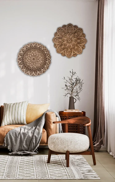 Aluradeco 2'li Mandala Ruhsal Ahşap Duvar Dekoru Seti - Resim 3