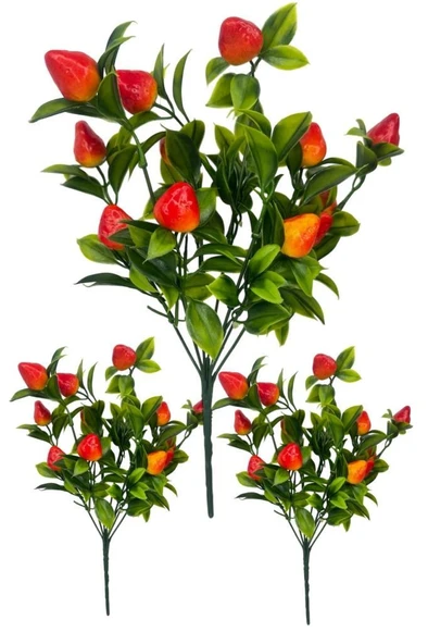 Nettenevime 3lü Set Yapay Çilek Demeti Yapay Çiçek 30*20cm Yeşil Yapraklı ürün görseli 1