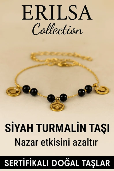 Sertifikalı Siyah Turmalin Taşlı Charm Bileklik – Nazar Enerjisini Azaltır, Koruma Sağlar ürün görseli 1
