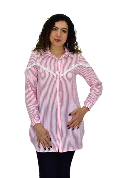 Kadın Çizğili Keten Gömlek BGL-ST03706 ürün görseli 1