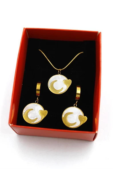 Hilal Kalp Set Kolye - Altın - Resim 2