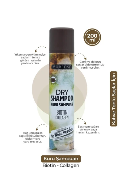 Kuru Şampuan Biotin Collagen 200 ML - Kahverengi Saçlar - mrfs ürün görseli 1